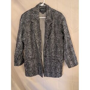 Adolfo International Women's Wool Blend Blazer Jacket Black White Tweed‎ Size 10
